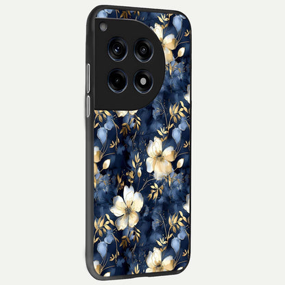  Golden Midnight Bloom back cover For OnePlus 12 slim fit glass case with vibrant aesthetic design