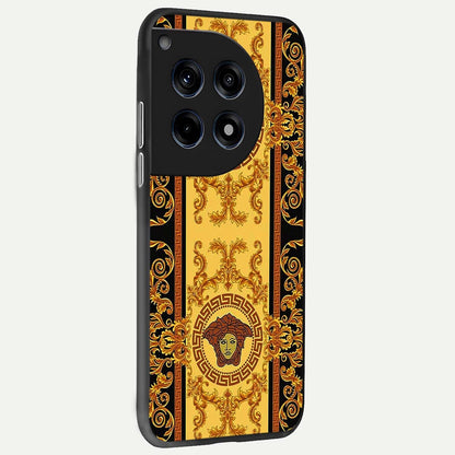  Golden Royal Heritage back cover For OnePlus 12 slim fit glass case with vibrant aesthetic design