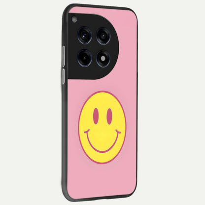  Happy Pink Mood back cover For OnePlus 12 slim fit glass case with vibrant aesthetic design