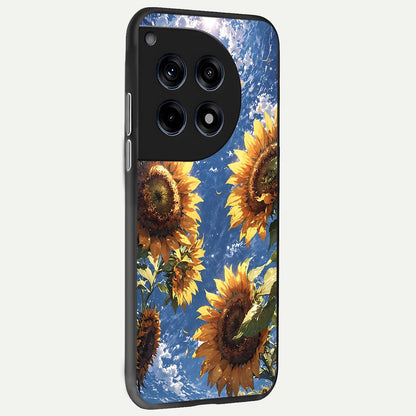  Heavenly Sunflower Rise back cover For OnePlus 12 slim fit glass case with vibrant aesthetic design