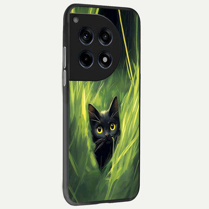  Hidden Cat Whisper back cover For OnePlus 12 slim fit glass case with vibrant aesthetic design
