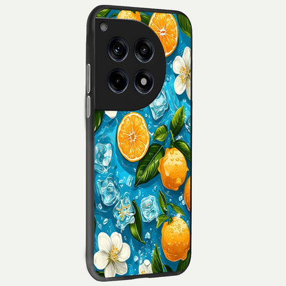  Ice Cube With Orange back cover For OnePlus 12 slim fit glass case with vibrant aesthetic design
