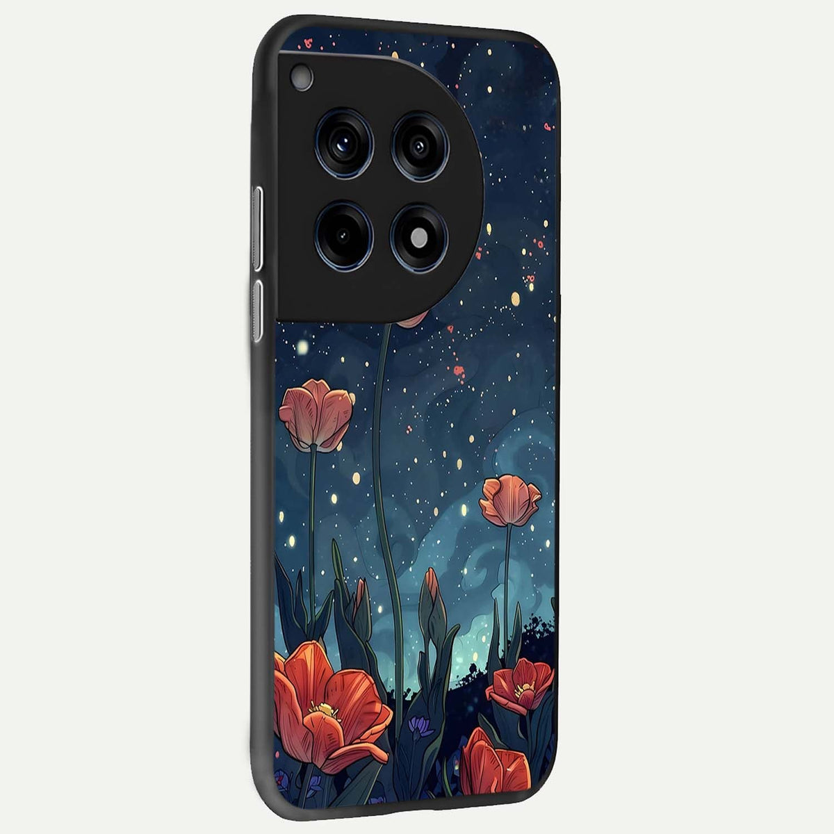  Midnight Tulip Glow back cover For OnePlus 12 slim fit glass case with vibrant aesthetic design