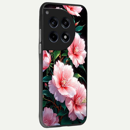  Peach Flower back cover For OnePlus 12 slim fit glass case with vibrant aesthetic design
