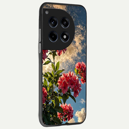  Red Bloom Skies back cover For OnePlus 12 slim fit glass case with vibrant aesthetic design