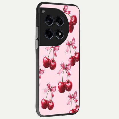  Red Cherries Pattern back cover For OnePlus 12 slim fit glass case with vibrant aesthetic design