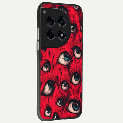  Red Eyes Pattern back cover For OnePlus 12 slim fit glass case with vibrant aesthetic design