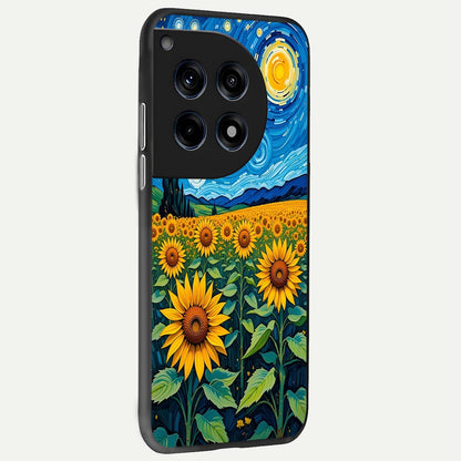  Starry Sunflower Dreams back cover For OnePlus 12 slim fit glass case with vibrant aesthetic design