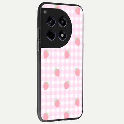  Strawberry Picnic Love back cover For OnePlus 12 slim fit glass case with vibrant aesthetic design