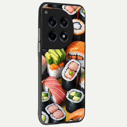  Sushi Food Pattern back cover For OnePlus 12 slim fit glass case with vibrant aesthetic design