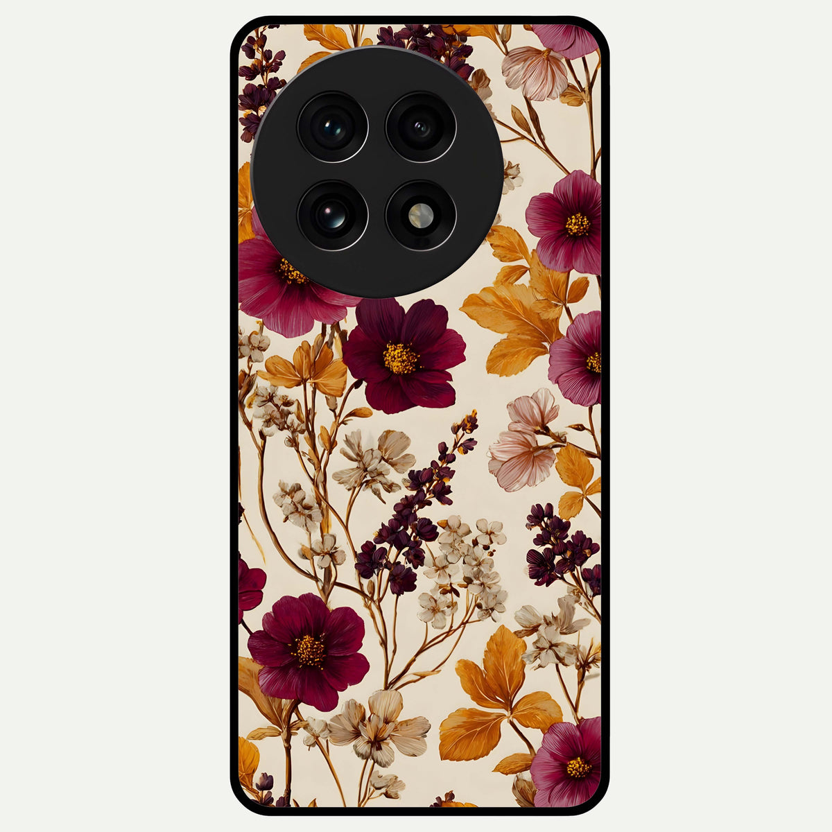  Autumn Wine Bloom Glass Case For OnePlus 13R back cover – full design glossy printed glass finish