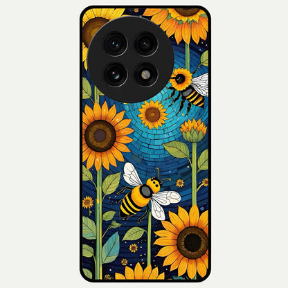  Bees And Sunflowers Glass Case For OnePlus 13R back cover – full design glossy printed glass finish