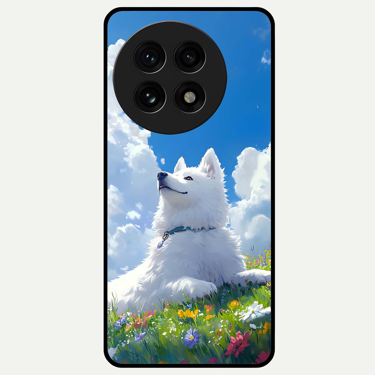  Blissful Cloud Pup Glass Case For OnePlus 13R back cover – full design glossy printed glass finish