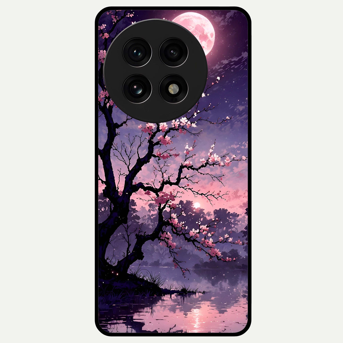  Blossom Pink Moon Glass Case For OnePlus 13R back cover – full design glossy printed glass finish