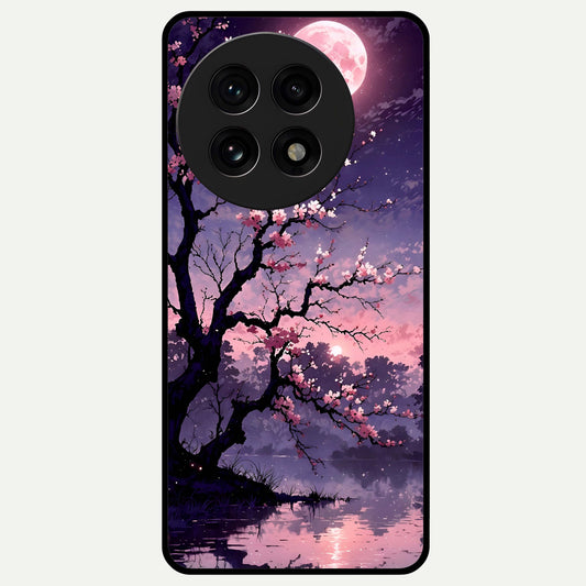  Blossom Pink Moon Glass Case For OnePlus 13R back cover – full design glossy printed glass finish