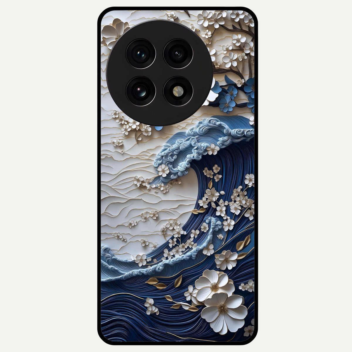  Blossom Wave Art Glass Case For OnePlus 13R back cover – full design glossy printed glass finish