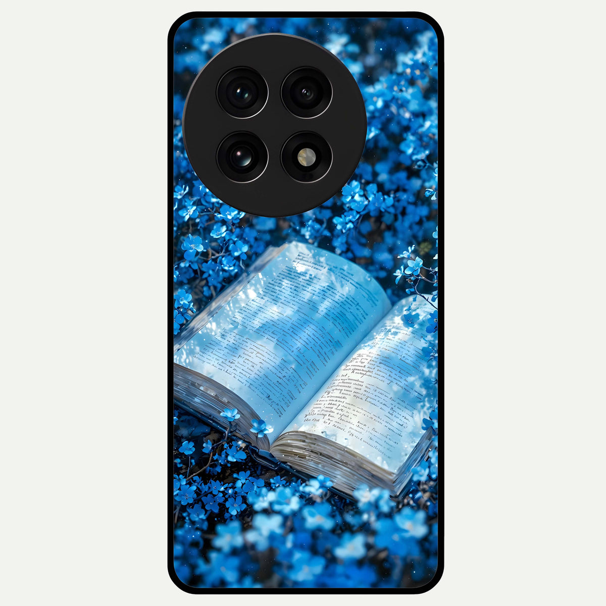  Blue Bloom Tales Glass Case For OnePlus 13R back cover – full design glossy printed glass finish