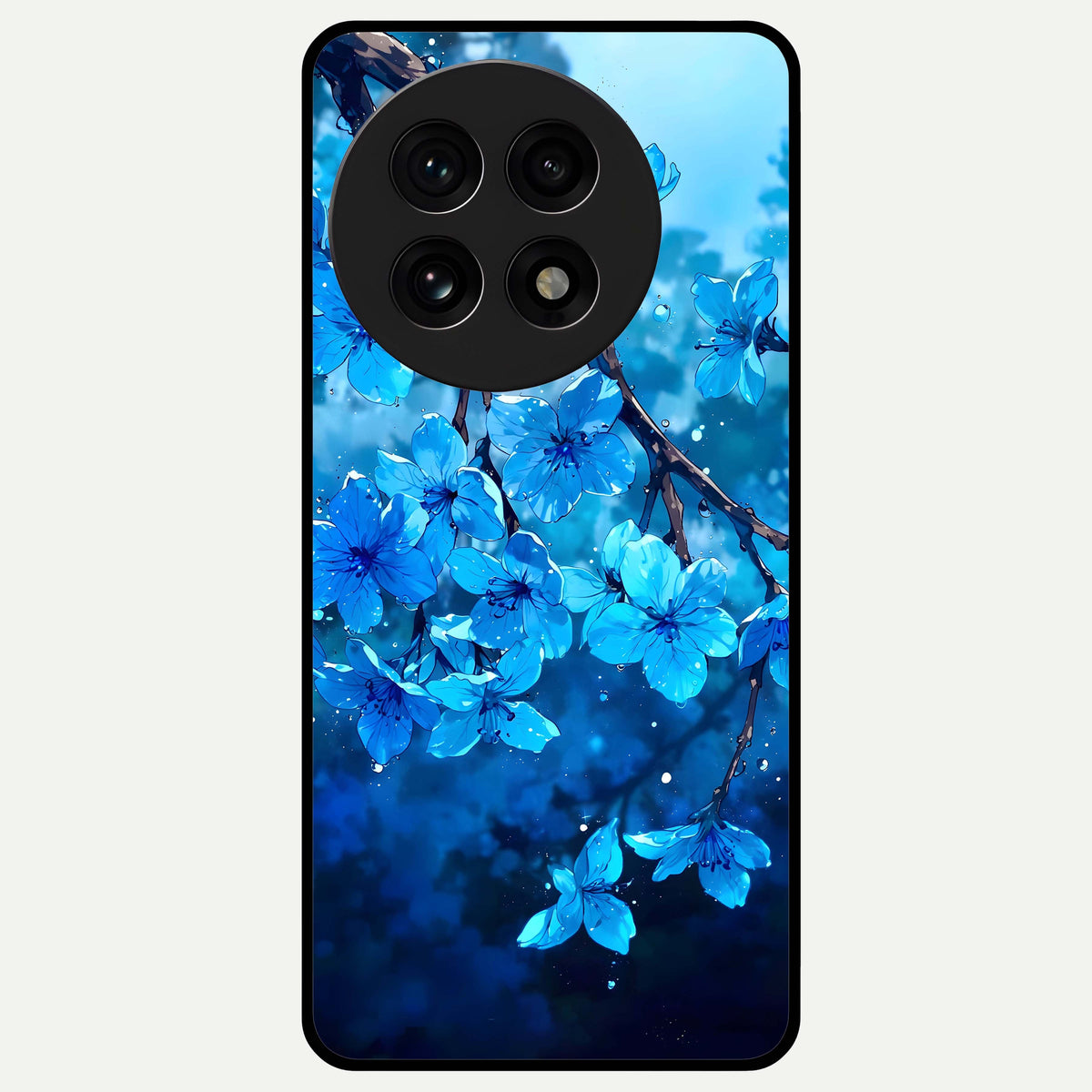  Blue Blossoms Branch Glass Case For OnePlus 13R back cover – full design glossy printed glass finish