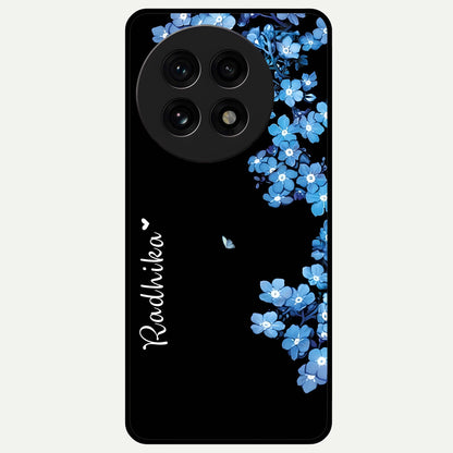  Blue Petal Dream Custom Name Glass Case For OnePlus 13R back cover – full design glossy printed glass finish