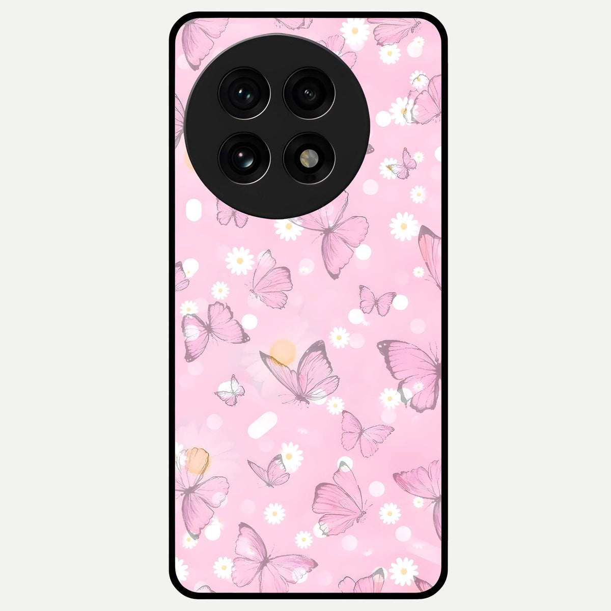  Blush Butterfly Garden Glass Case For OnePlus 13R back cover – full design glossy printed glass finish