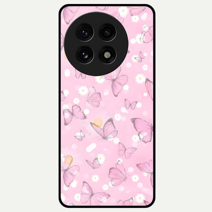  Blush Butterfly Garden Glass Case For OnePlus 13R back cover – full design glossy printed glass finish