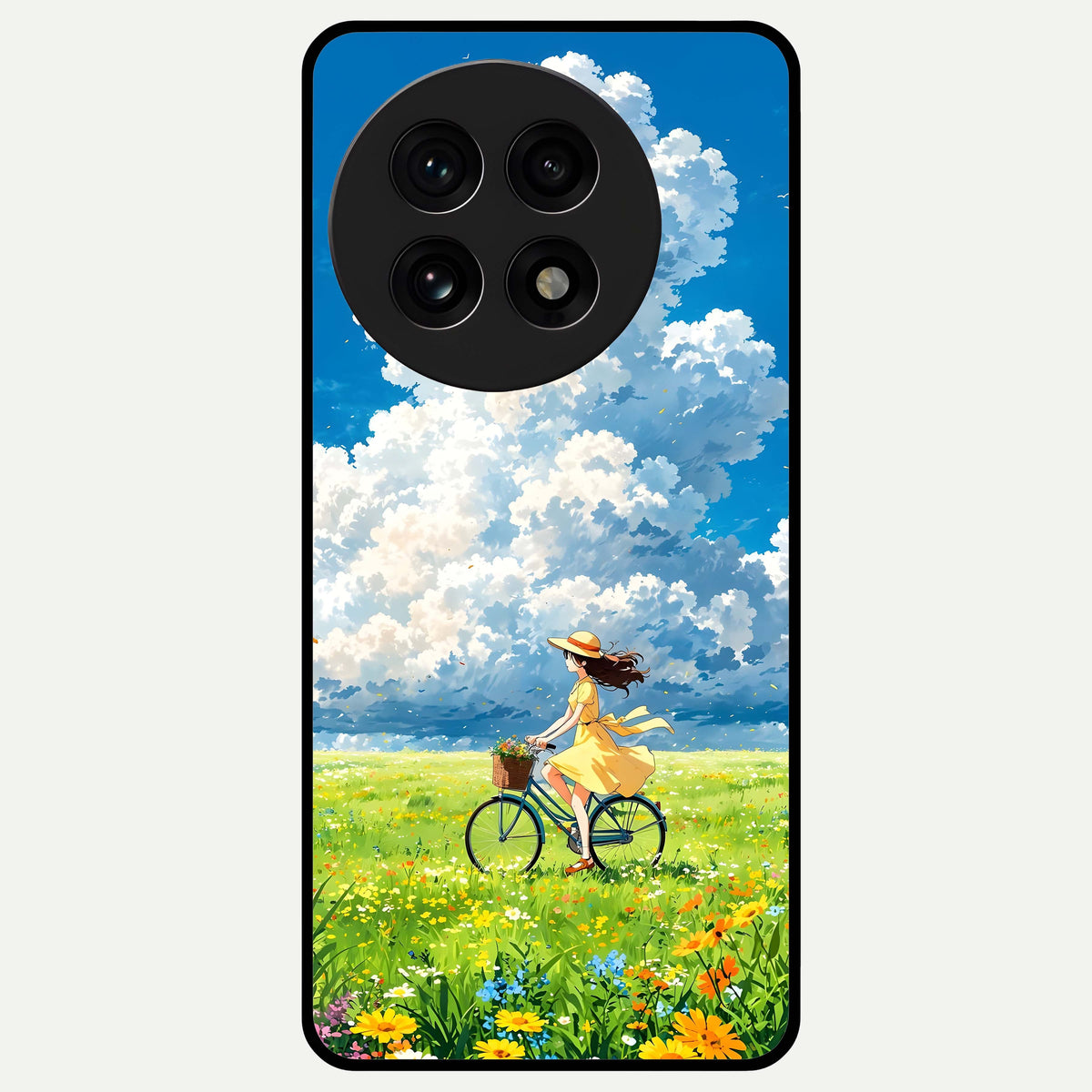  Breezy Meadow Ride Glass Case For OnePlus 13R back cover – full design glossy printed glass finish