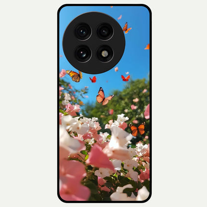  Butterflies In Bloom Sky Glass Case For OnePlus 13R back cover – full design glossy printed glass finish