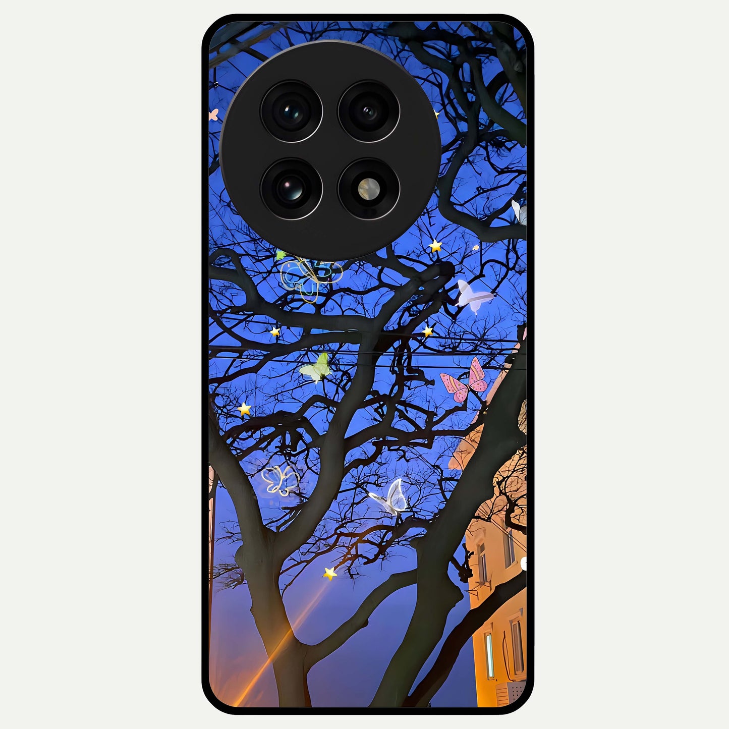 Butterfly Night Magic Glass Case captured at a warm angle highlighting luminous accents, gloss, and edge clarity.
