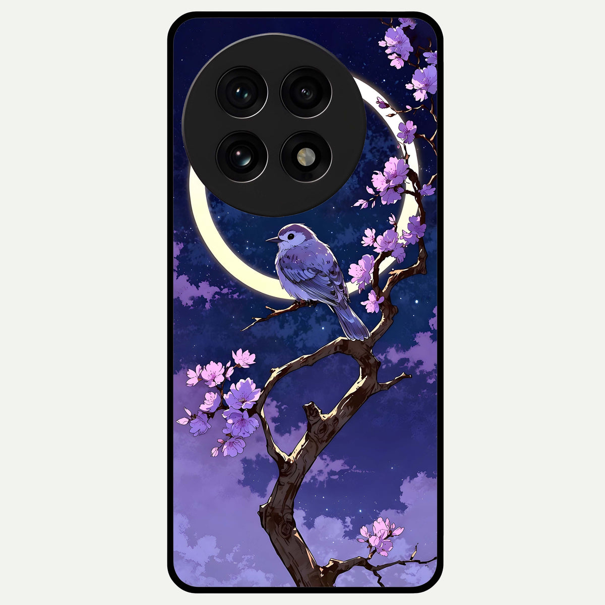  Celestial Bird Blossom Glass Case For OnePlus 13R back cover – full design glossy printed glass finish