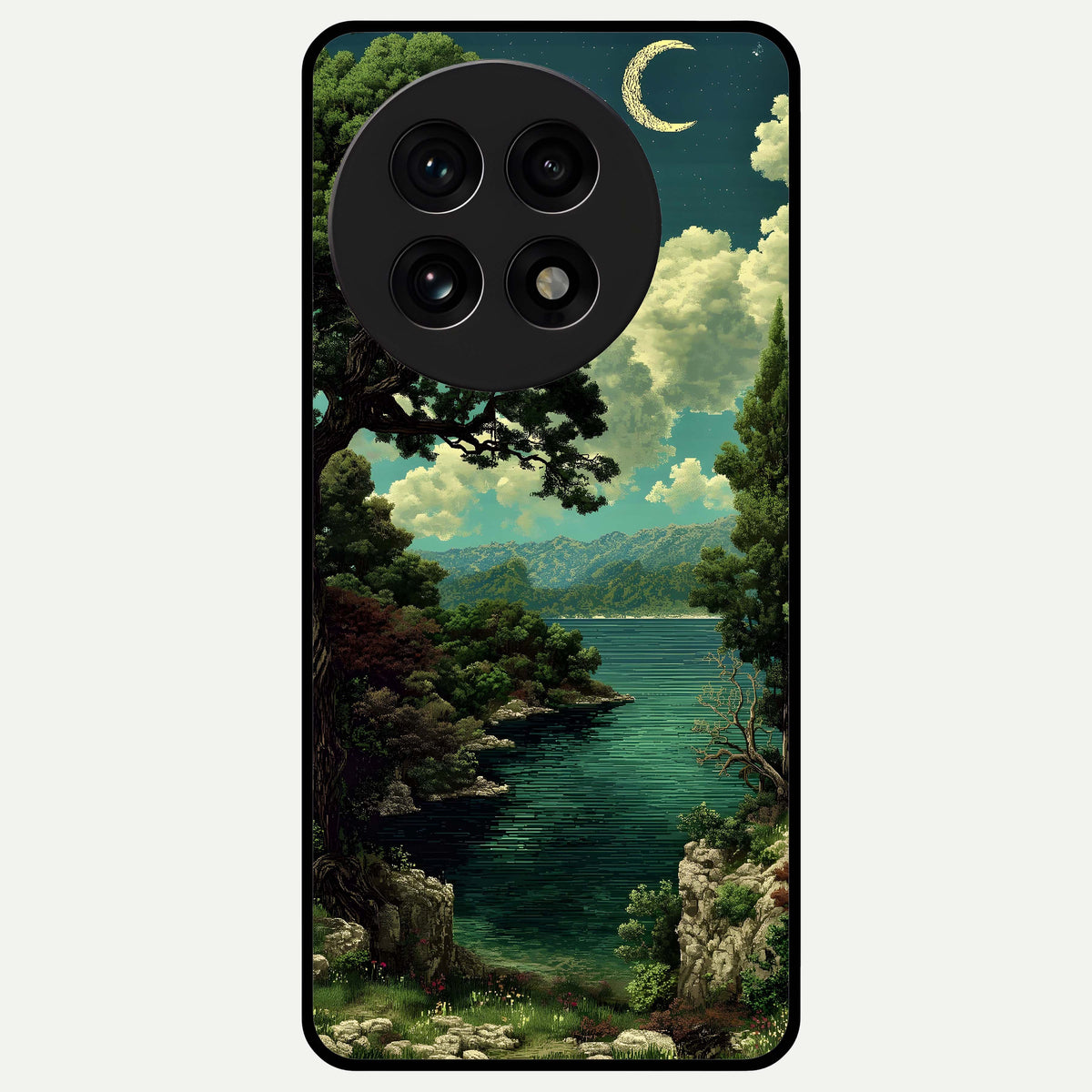  Celestial Lake Peace Glass Case For OnePlus 13R back cover – full design glossy printed glass finish