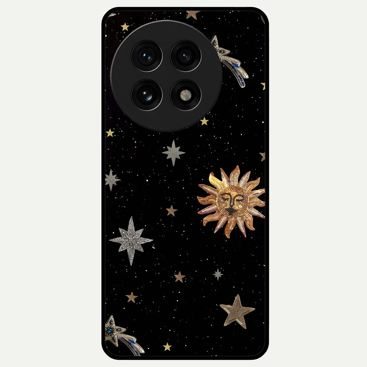  Celestial Moon With Stars Glass Case For OnePlus 13R back cover – full design glossy printed glass finish