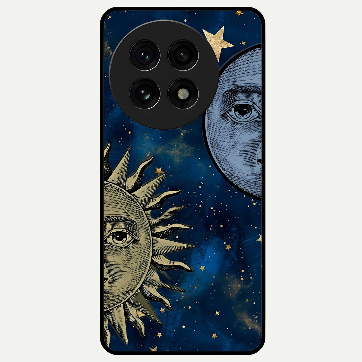  Celestial Moon With Sun Glass Case For OnePlus 13R back cover – full design glossy printed glass finish