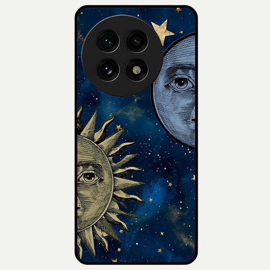 Celestial Moon With Sun Glass Case For OnePlus 13R back cover – full design glossy printed glass finish