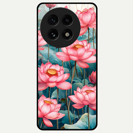  Celestial Pink Lotus Glass Case For OnePlus 13R back cover – full design glossy printed glass finish