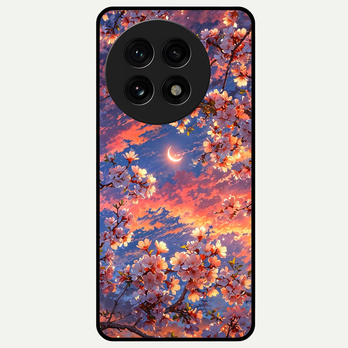  Celestial Sakura Sunset Glass Case For OnePlus 13R back cover – full design glossy printed glass finish
