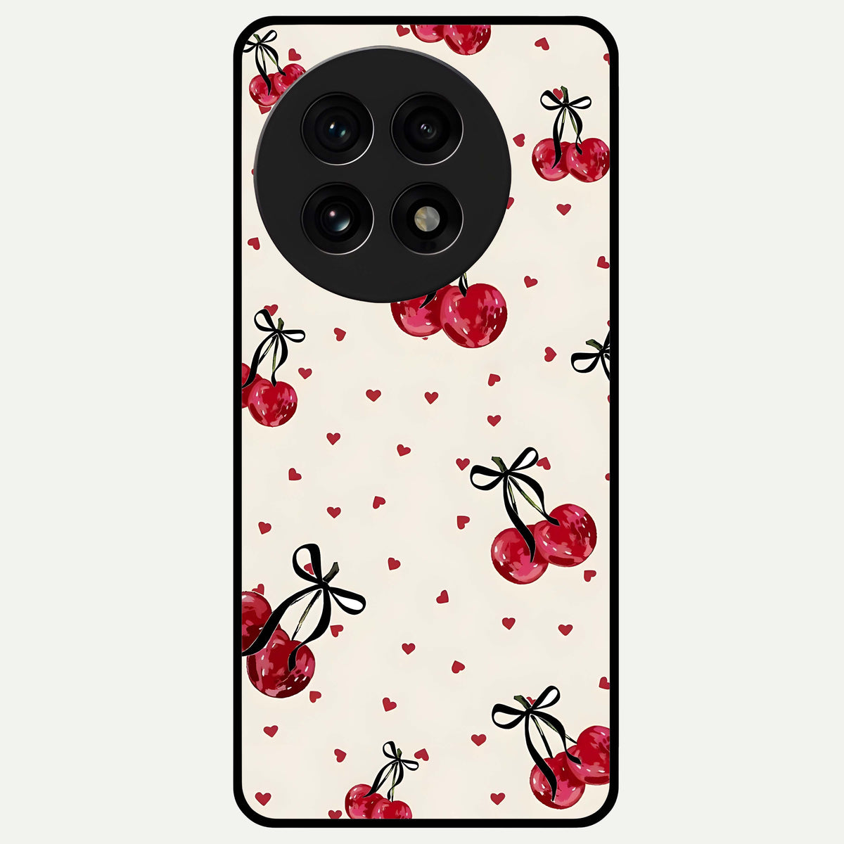  Cherry Heart Bow Glass Case For OnePlus 13R back cover – full design glossy printed glass finish