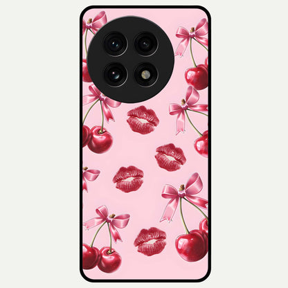  Cherry With Lips Glass Case For OnePlus 13R back cover – full design glossy printed glass finish