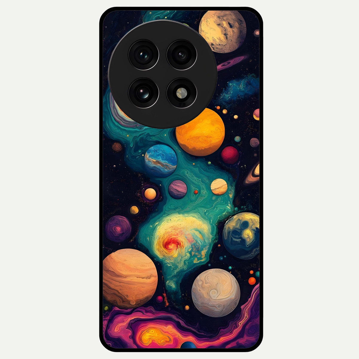  Cosmic Planet Journey Glass Case For OnePlus 13R back cover – full design glossy printed glass finish