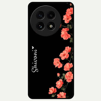  Crimson Bloom Grace Custom Name Glass Case For OnePlus 13R back cover – full design glossy printed glass finish
