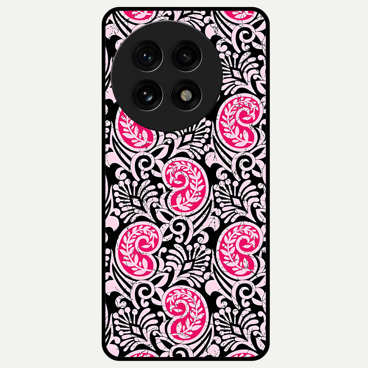  Crimson Paisley Charm Glass Case For OnePlus 13R back cover – full design glossy printed glass finish