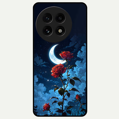  Crimson Rose Moon Glass Case For OnePlus 13R back cover – full design glossy printed glass finish