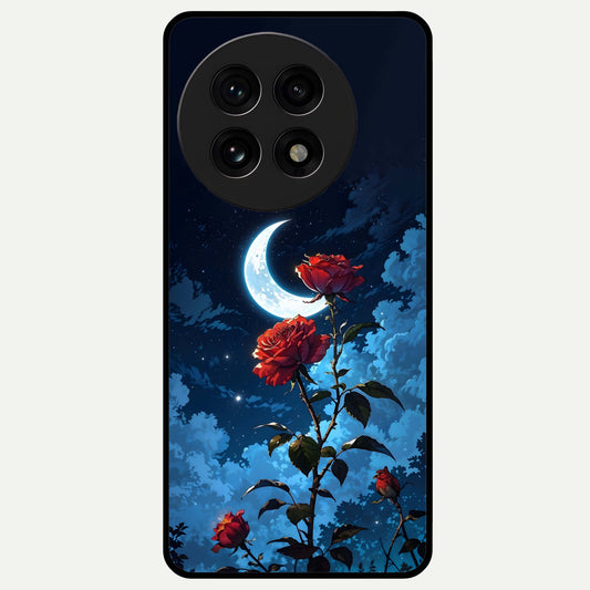  Crimson Rose Moon Glass Case For OnePlus 13R back cover – full design glossy printed glass finish