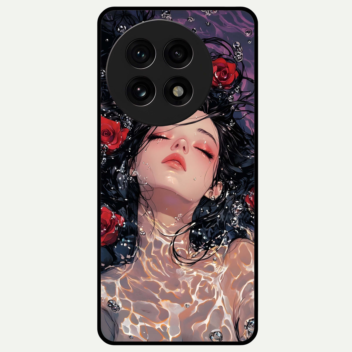  Crimson Rose Serenity Glass Case For OnePlus 13R back cover – full design glossy printed glass finish