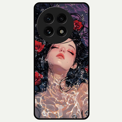  Crimson Rose Serenity Glass Case For OnePlus 13R back cover – full design glossy printed glass finish