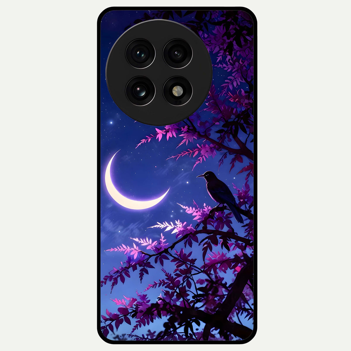  Crow And Moon Scenery Glass Case For OnePlus 13R back cover – full design glossy printed glass finish