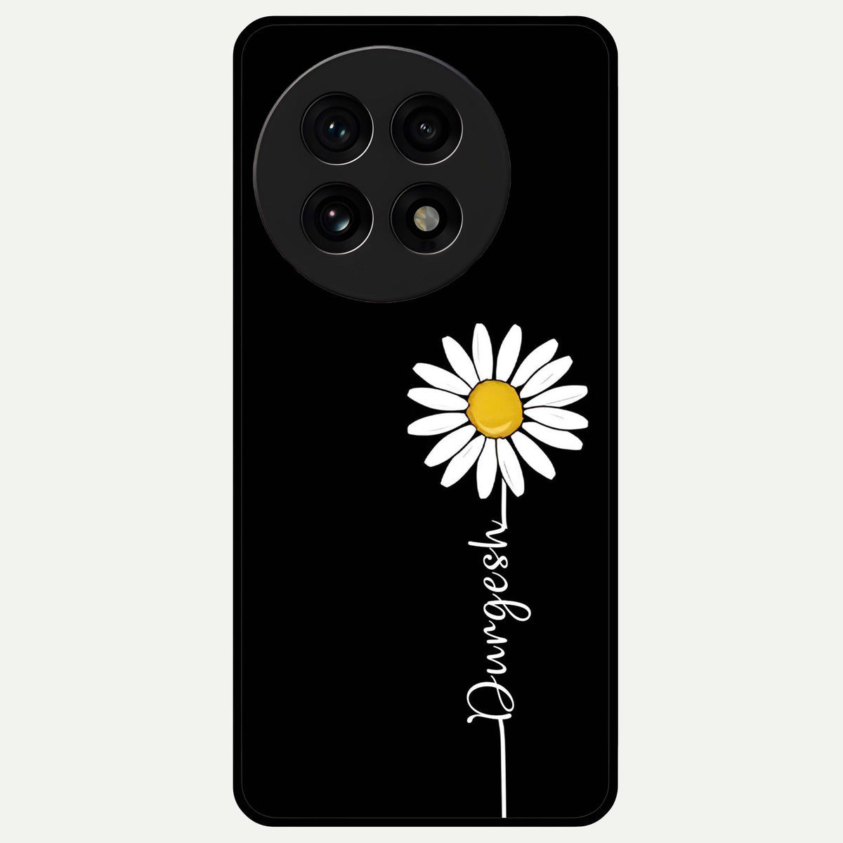  Custom Name White Flower Glass Case For OnePlus 13R back cover – full design glossy printed glass finish