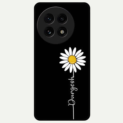  Custom Name White Flower Glass Case For OnePlus 13R back cover – full design glossy printed glass finish