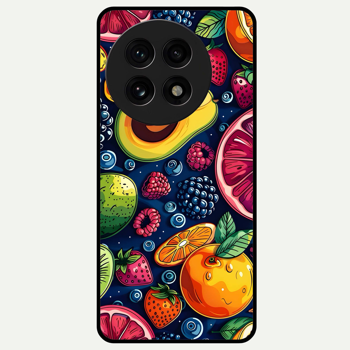  Cute Fruits Art Glass Case For OnePlus 13R back cover – full design glossy printed glass finish