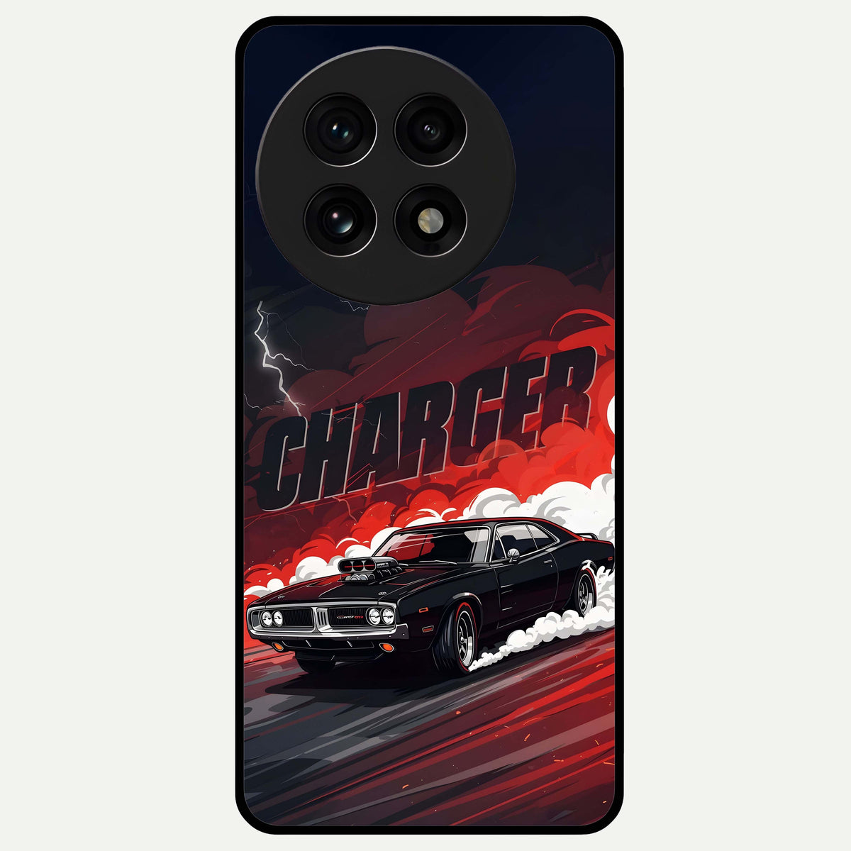  Dark Charger Fury Glass Case For OnePlus 13R back cover – full design glossy printed glass finish