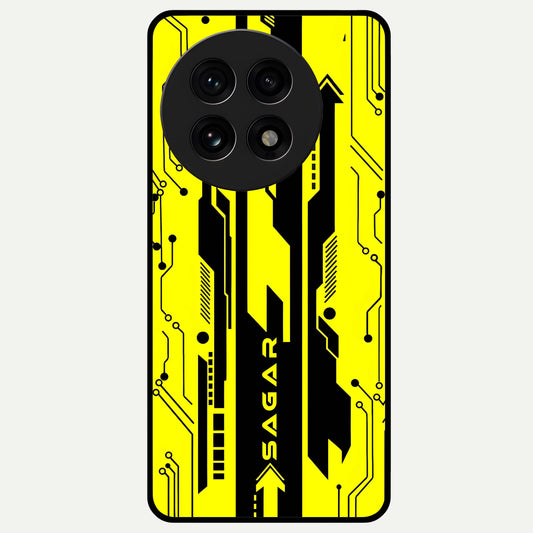  Electric Pulse CYBERPUNK Custom Name Glass Case For OnePlus 13R back cover – full design glossy printed glass finish